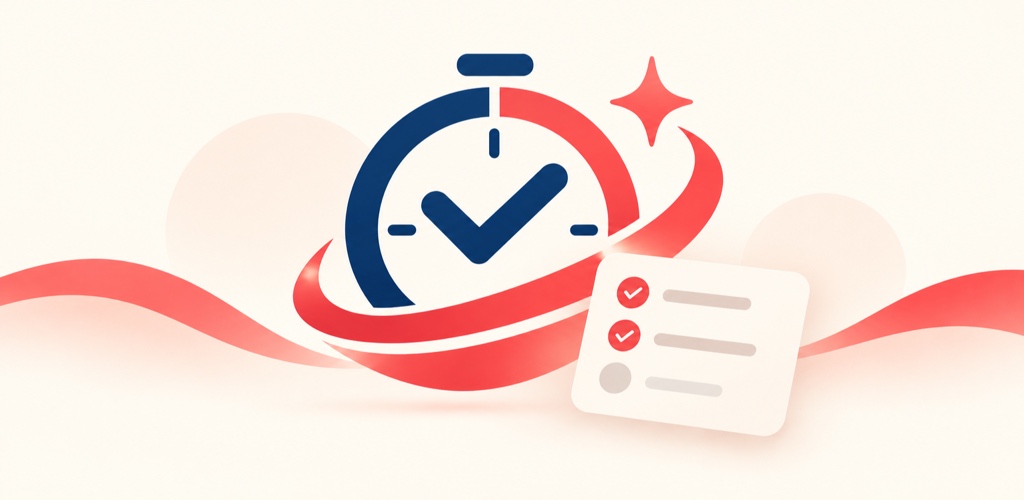 A calm illustration of a focus timer and completed tasks